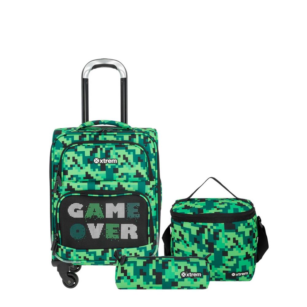 Pack Mochila Con Ruedas Lonchera Cartuchera Xtrem Speedy Verde