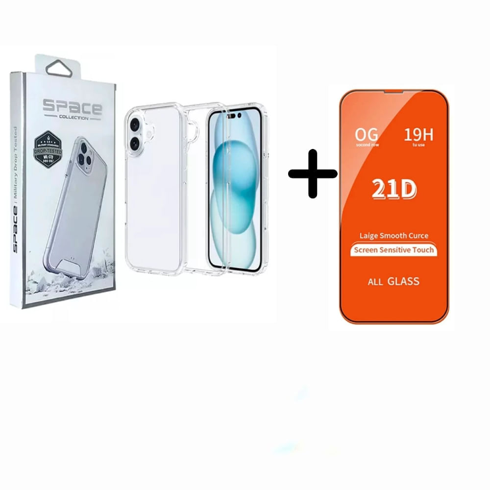 Case Space Transparente de Iphone 16 Plus + Mica de Vidrio