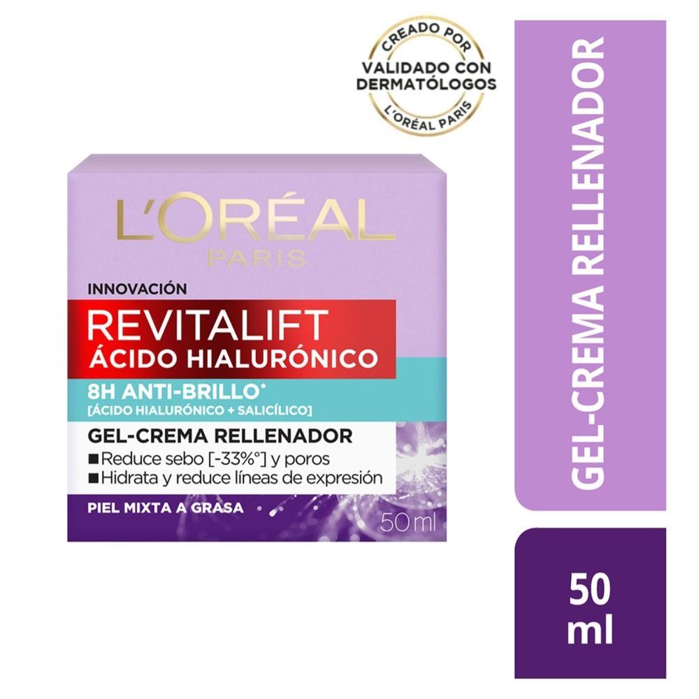 Crema Gel L'Oréal Paris Skin Care Revitalift Ácido Hialurónico Y Ácido Salicílico 50 Ml