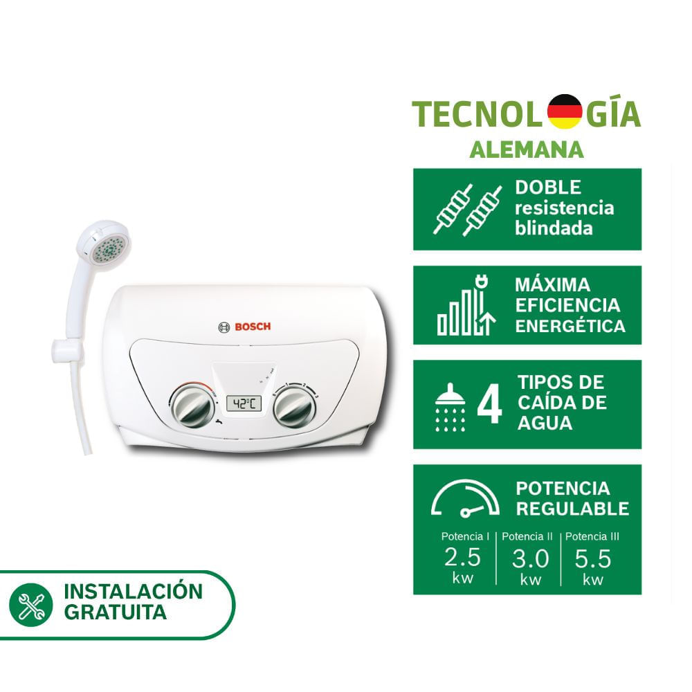 Rapiducha Eléctrica Bosch Essential 5.5kw Blanco con Panel LCD