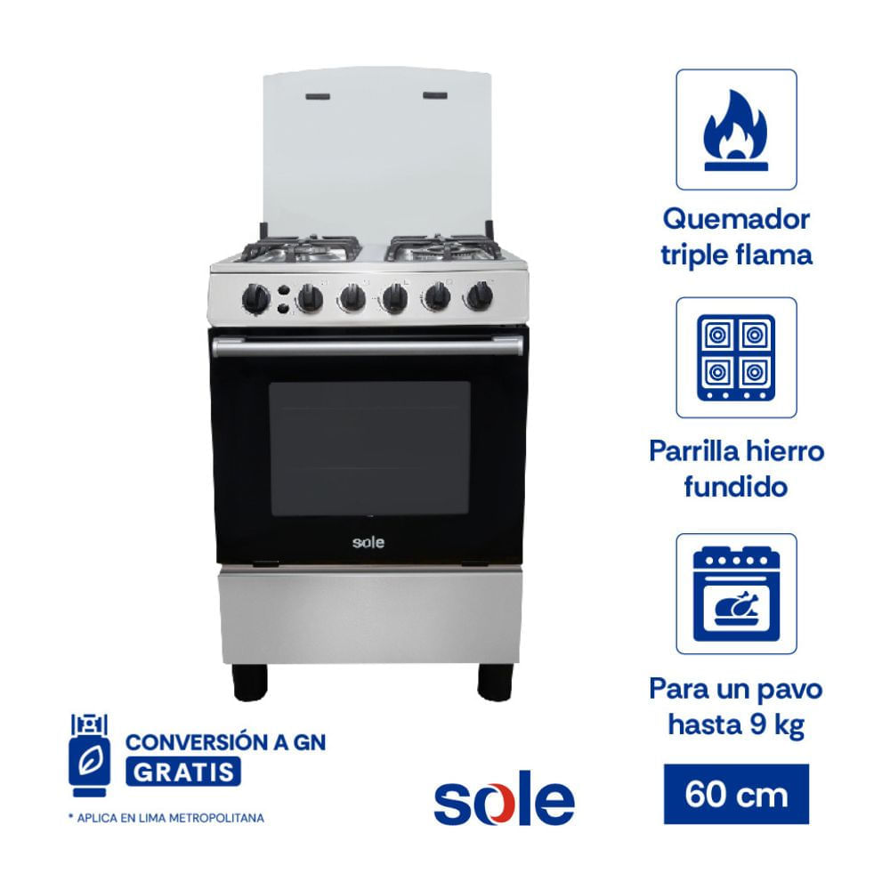 Cocina de Pie GLP Sole Punta Sal 4 Hornillas 60cm Gris