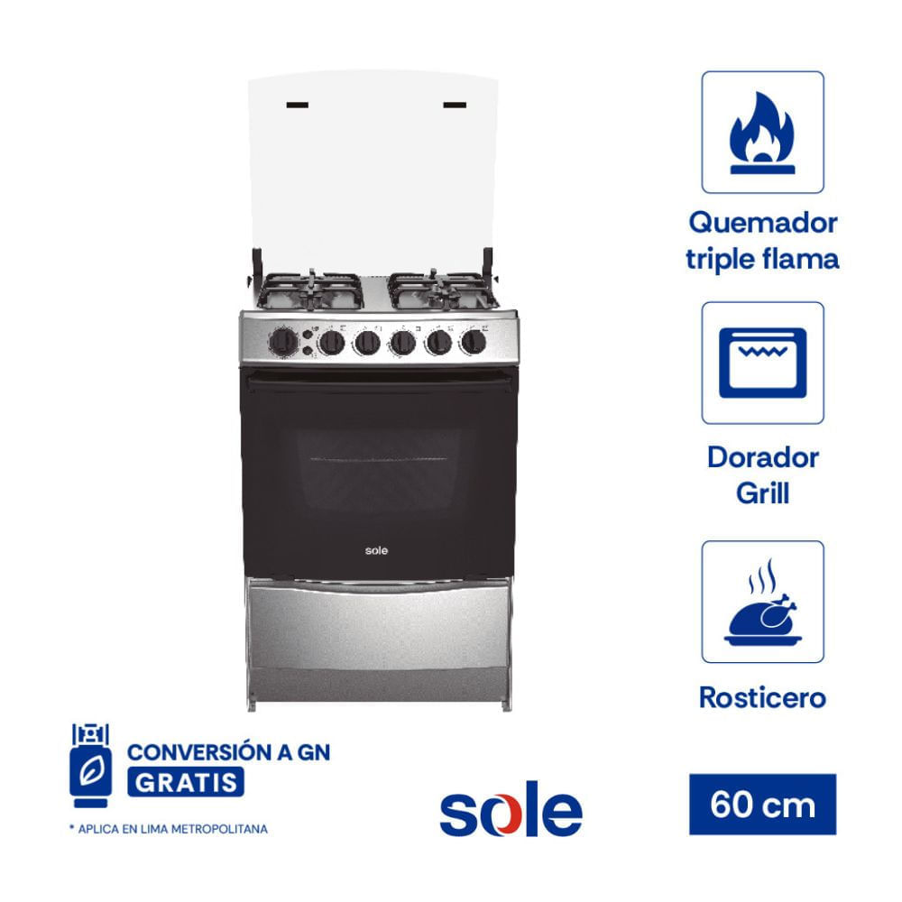 Cocina de Pie Sole Varadero 4 Hornillas 60cm Gris