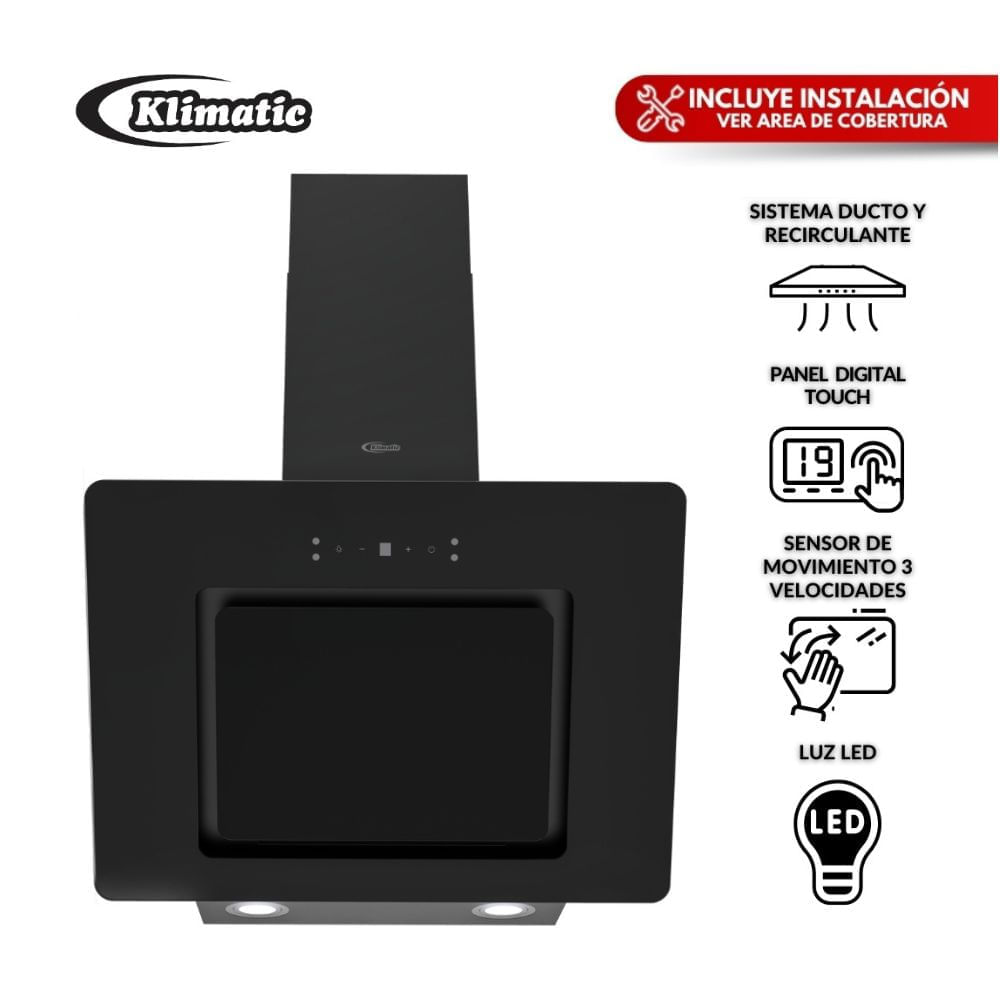 Campana Extractora 60cm Decorativa Klimatic Aria Negro