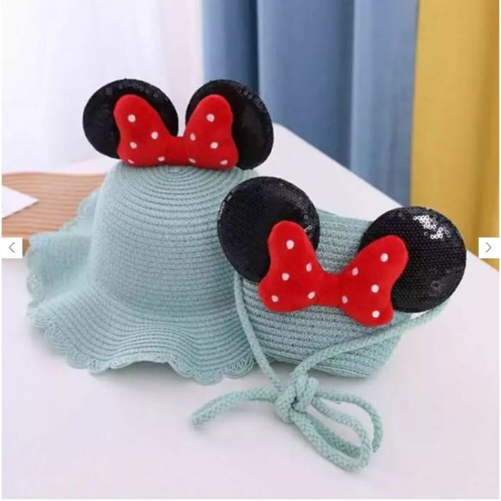 Sombrero de Paja con Bolso de Moño Rojo para Niña  Verde