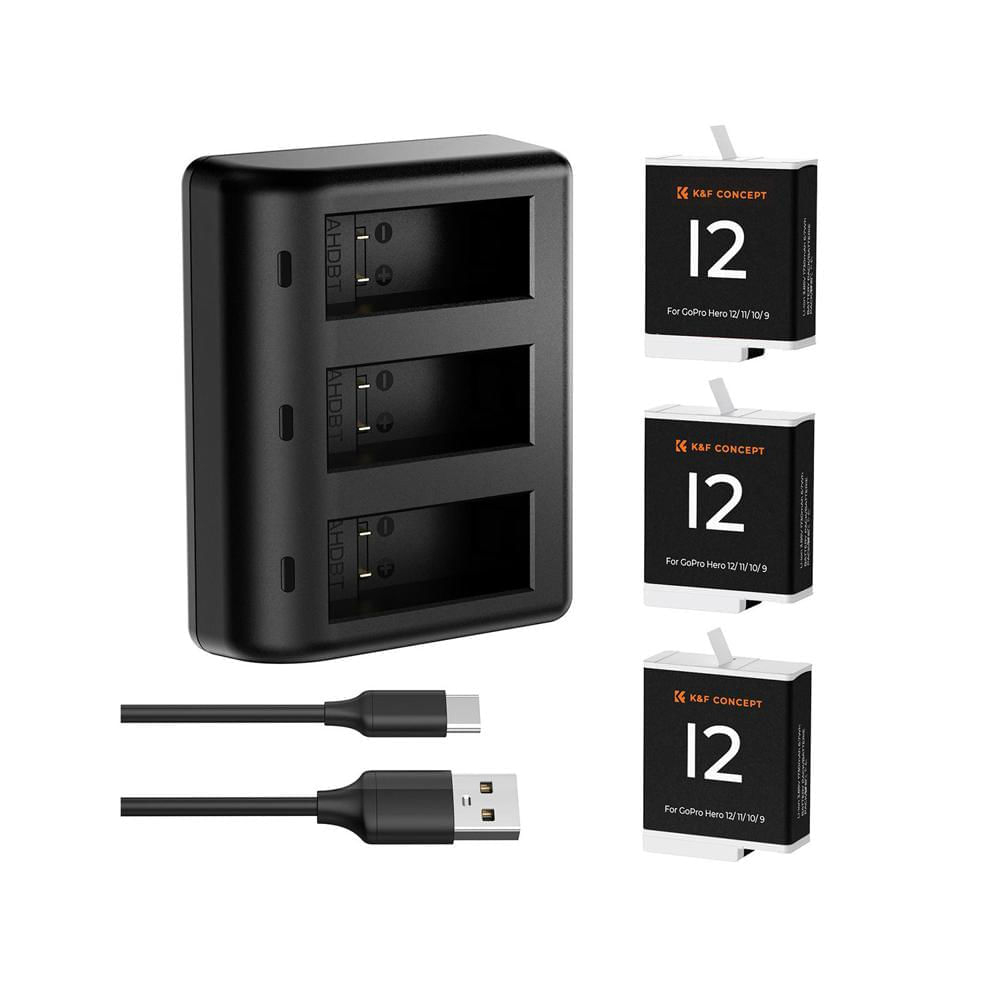 Kit de 3 baterías + cargador triple para Gopro HERO 09,10,11,12 K&F