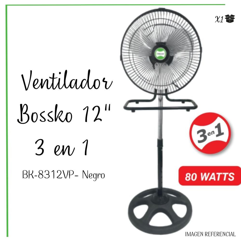 Ventilador Bossko De 12” 3 En 1 - BK-8312VP – NEGRO