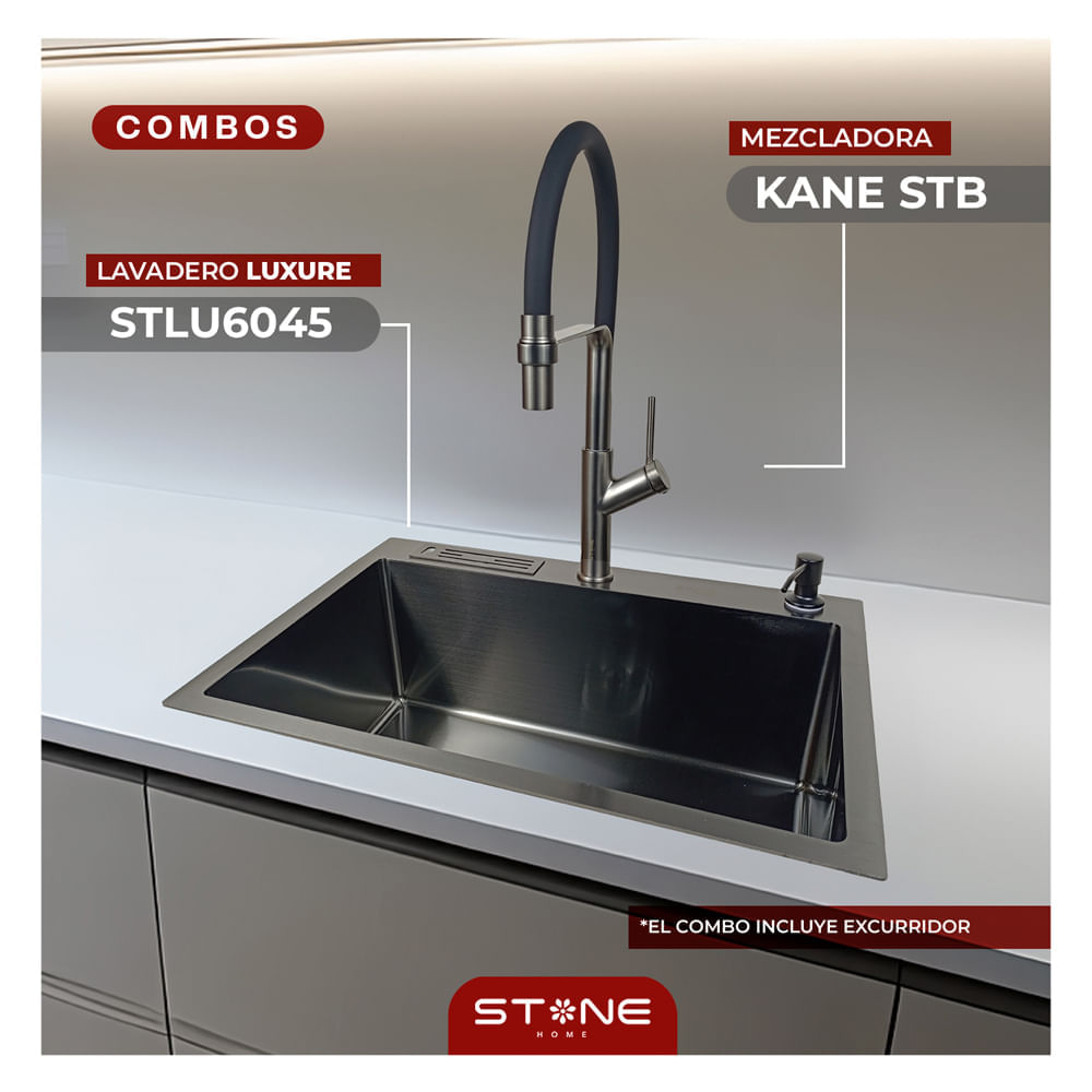 Combo de Lavadero Luxure STLU6045+ Kane STB-01 Con Escurridor (Exonerado) Stone