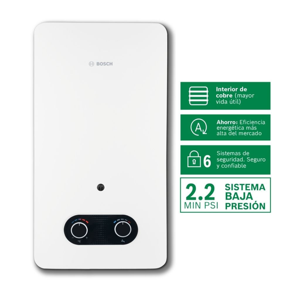 Terma a gas GLP Vital 10L Baja Presión + kit de instalación Bosch
