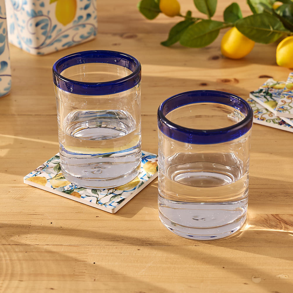 Vasos de Vidrio Casa del Mediterráneo Orange Borde Azul