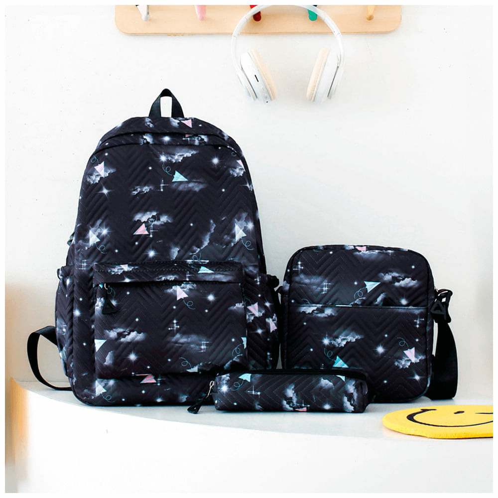 Mochila Kawaii 3 Piezas Porta Laptop 15,6"" Negro BP1