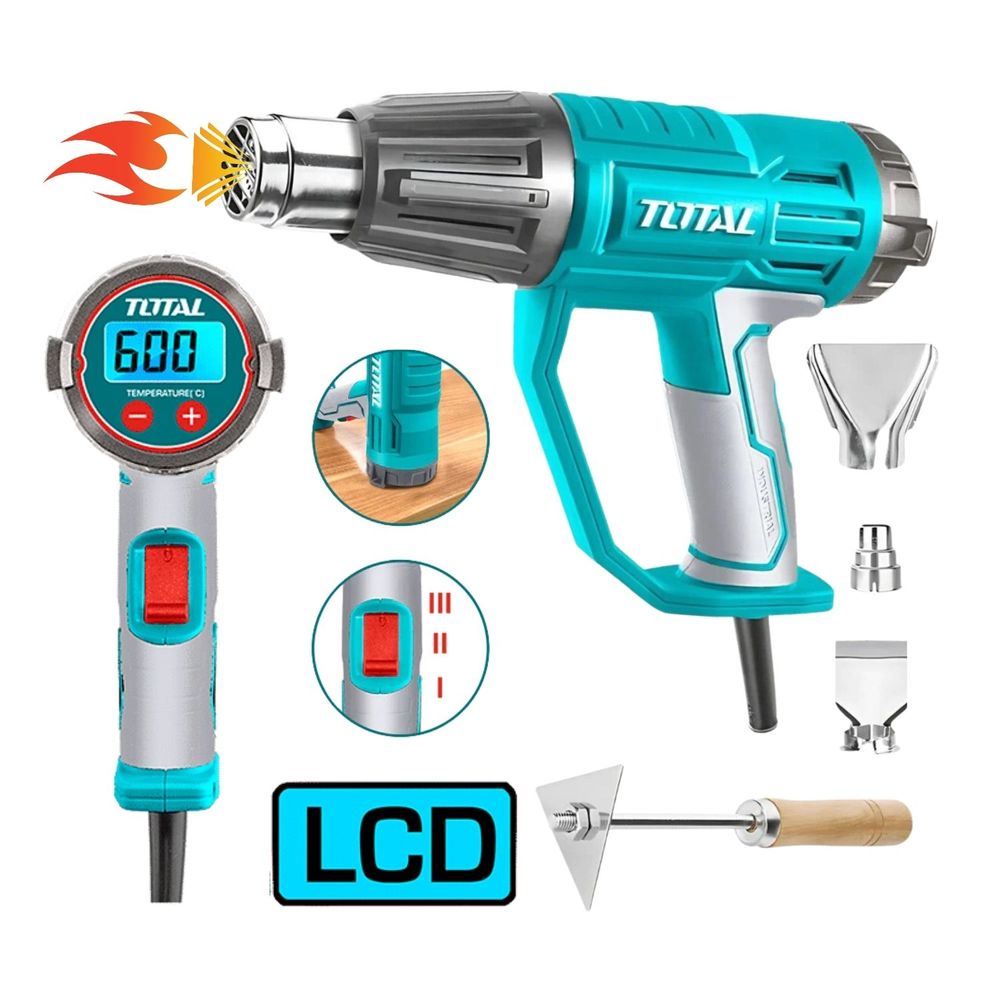 Pistola de Calor 2000w con Pantalla Digital con Accesorios Total TB20056