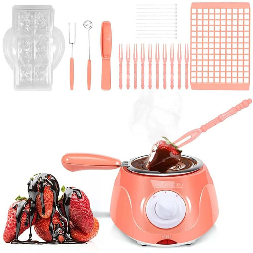 Mini Olla Chocolatera Rosada con Utensilios para Reposteria