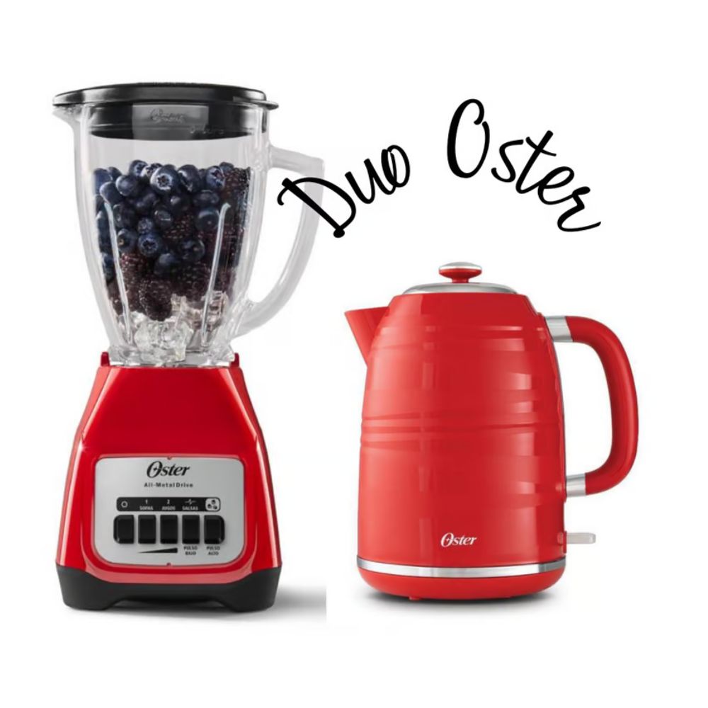 COMBO Oster Licuadora Kaliman - Hervidor Eléctrico Rojo