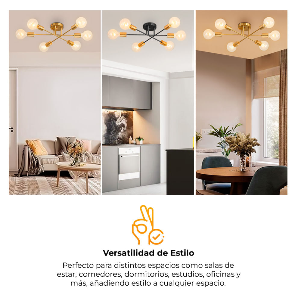 Candelabro Colgante Moderno de Hierro Dorado Luz Ambar