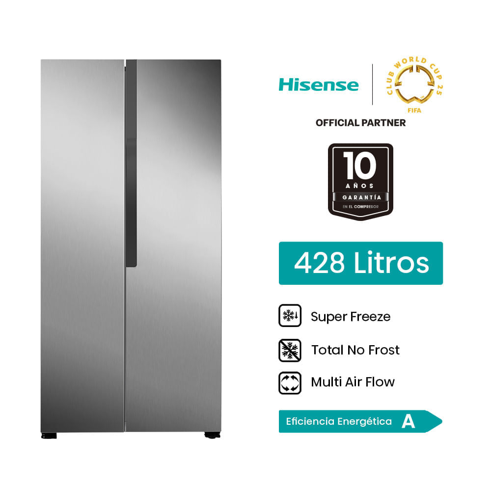 Refrigeradora Hisense Side By Side 428L RS3P428NEDA  Gris