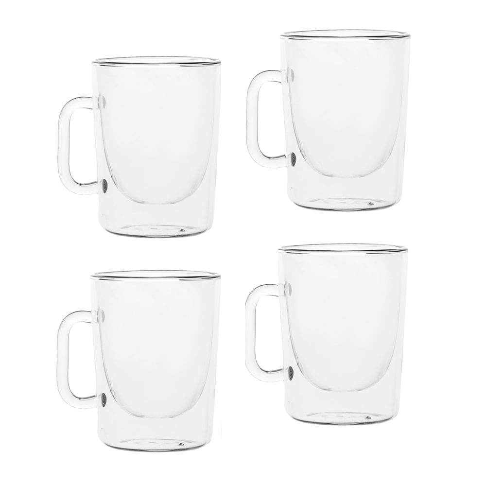 Set de 4 Tazas Alta Recta Doble Pared de Vidrio 90 ml