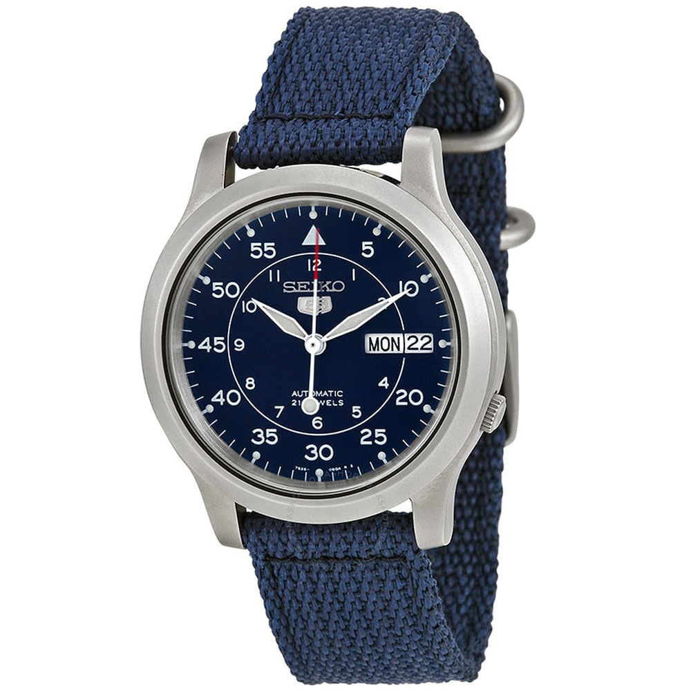 Reloj Seiko 5 SNK807K2 Automático Para Hombre Acero Inoxidable Mate Correa de Nailon Azul