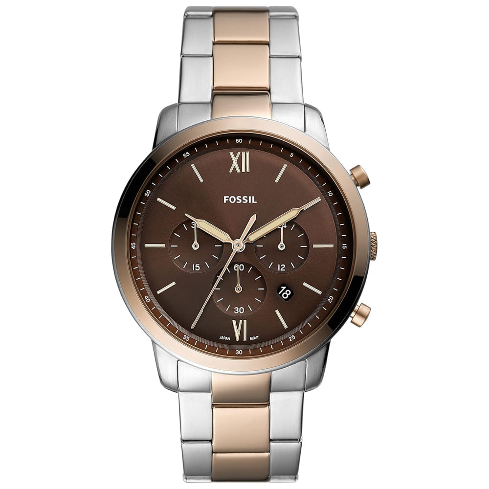 Reloj Fossil Neutra FS5869 Para Hombre Fecha Cronómetro Acero Inoxidable Dial Marrón
