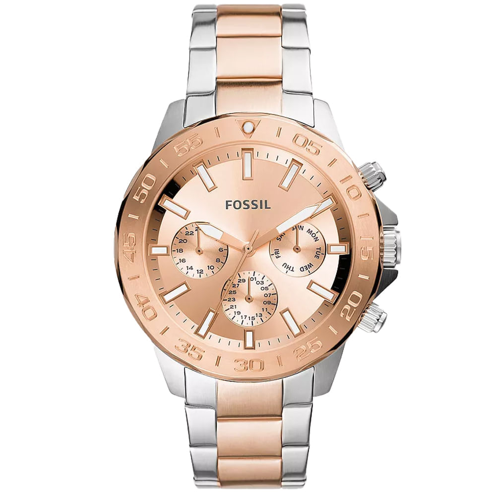 Reloj Fossil Bannon BQ2586 Multifuncional Para Hombre Plateado Oro Rosado