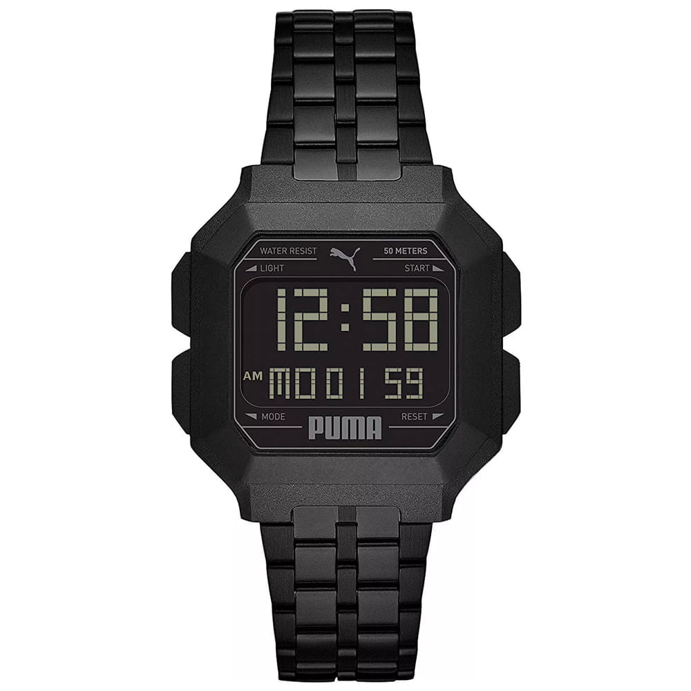 Reloj Puma Remix P5053 Digital Luz de Fondo Correa de Acero Inoxidable Negro