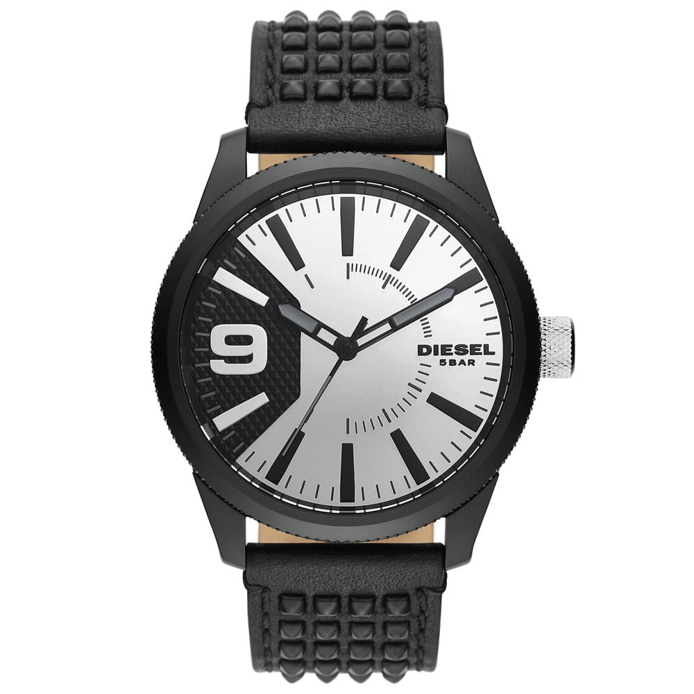 Reloj Diesel Rasp DZ1963 Para Hombre Acero Inoxidable Correa de Cuero Negro Amarillo