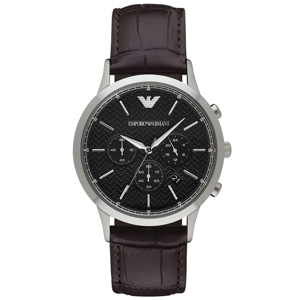 Reloj Emporio Armani Renato AR2482 Fecha Cronómetro Correa de Cuero Marrón Dial Negro
