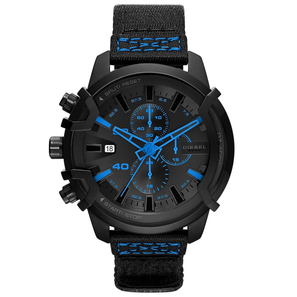 Reloj Diesel Griffed DZ4553 Edicion Limitada Fecha Cronómetro Correa de Nailon Negro Azul
