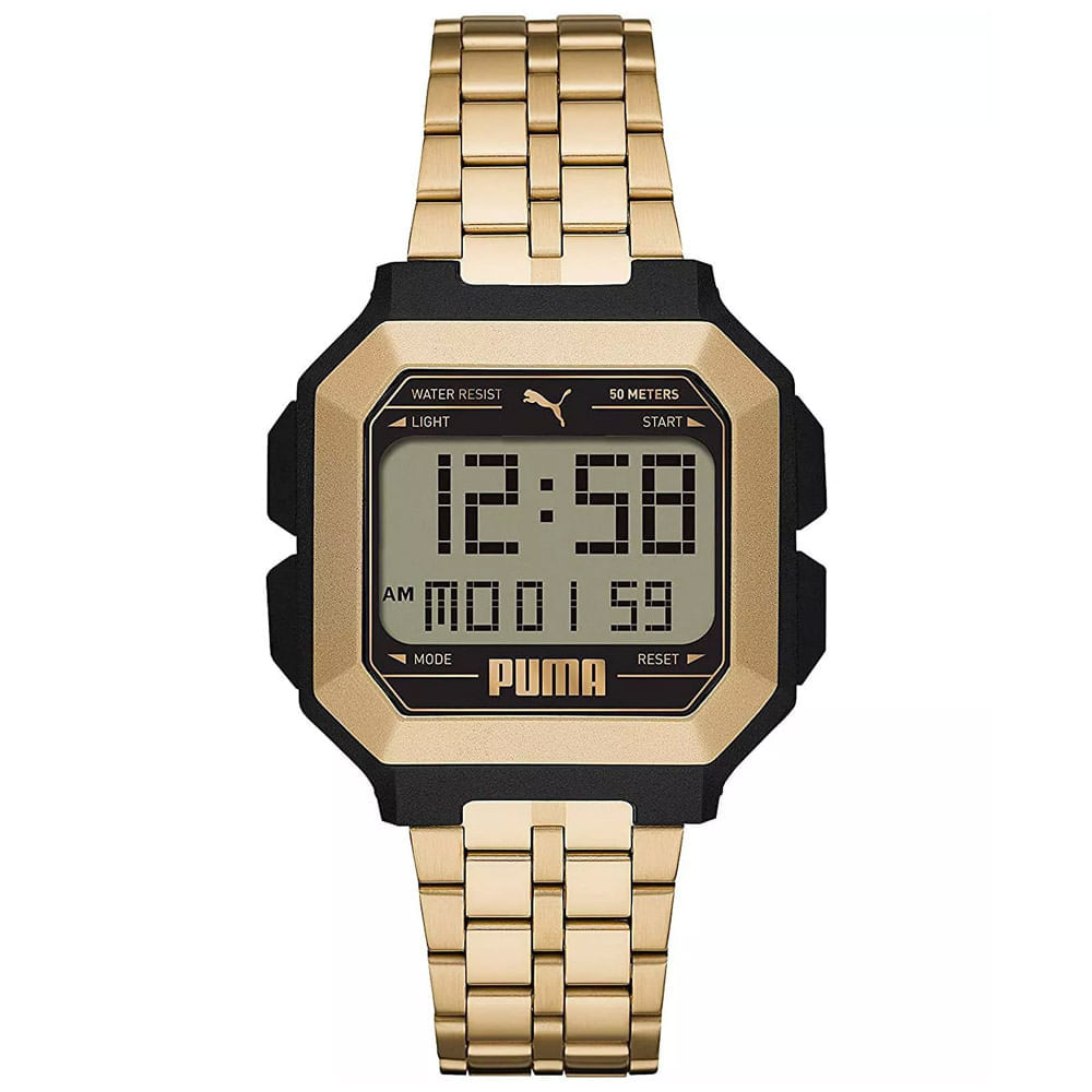 Reloj Puma Remix P5052 Digital Luz de Fondo Correa de Acero Inoxidable Dorado