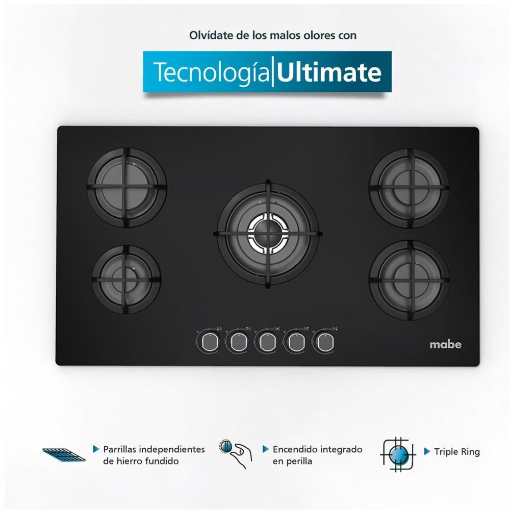Cocina Encimera Empotrable a Gas 86 Cm Mabe PM8655GV0 Negro