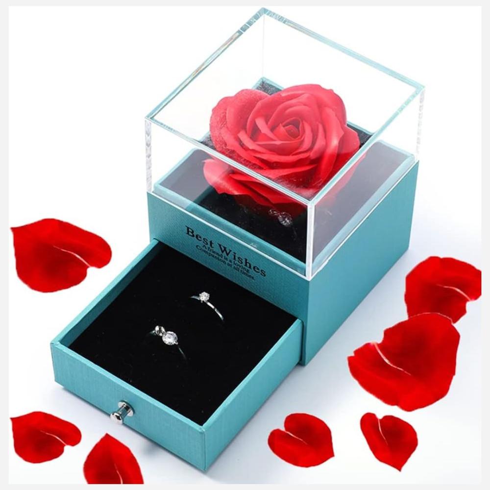 Joyero de Lujo con Rosa y Joyería Sorpresa Verde