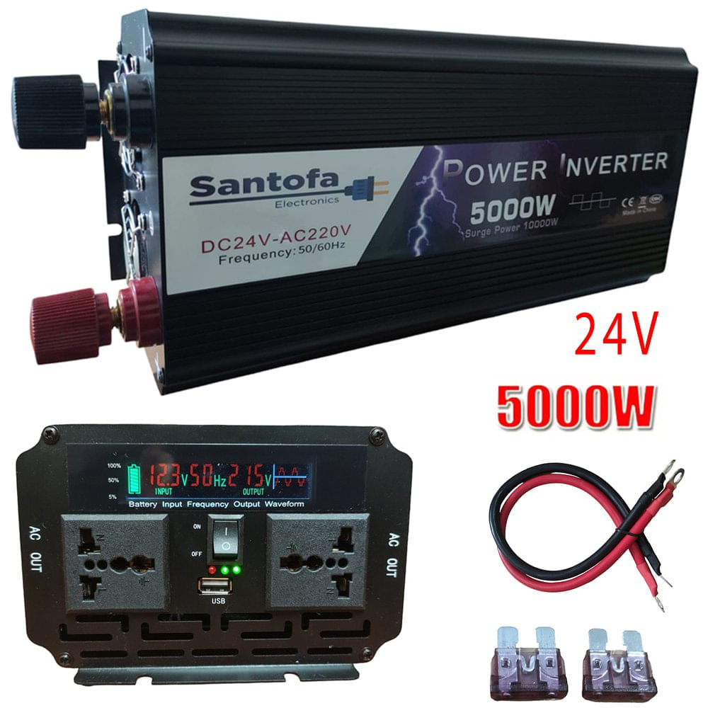 Inversor De Corriente 24v A 220v 5000w 1 Usb 2 Sockets Lcd