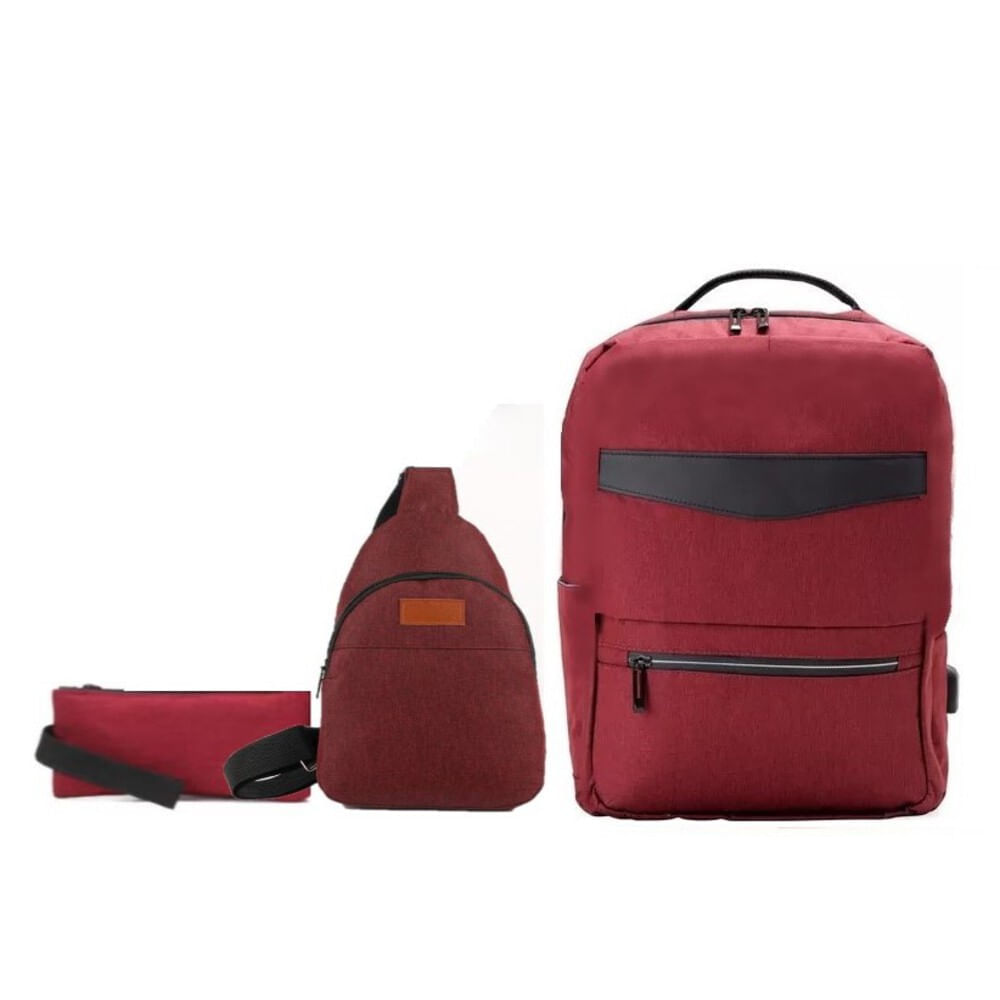 Mochila Morral Pack 3 en 1 Antirrobo Impermeable Porta Laptop Usb 4.0 - Rojo