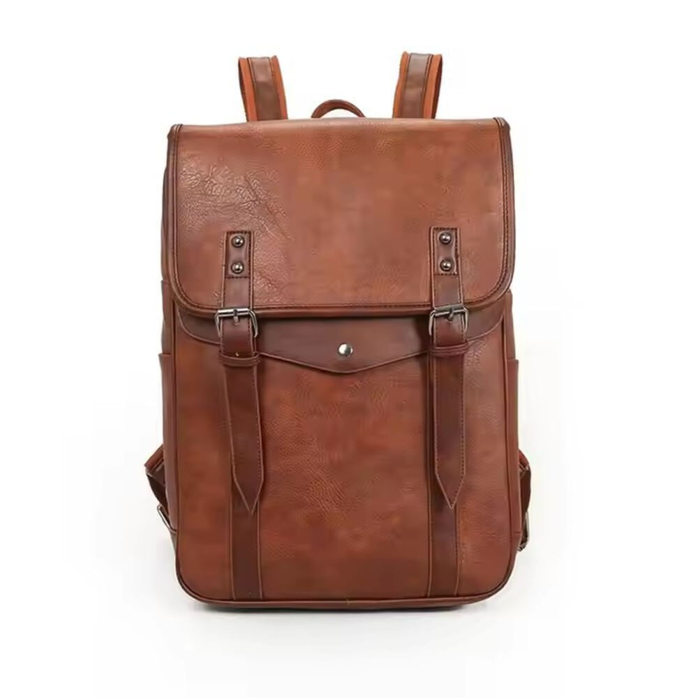 Mochila Antirrobo Con Broche Cuero PU A1 - Marrón