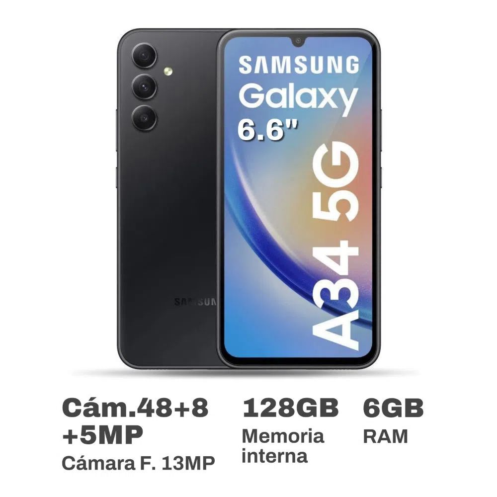 Celular Samsung Galaxy A34 6.6"" 6GB RAM 128GB Negro