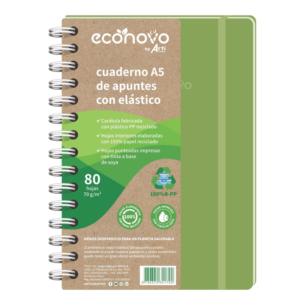 Cuaderno ARTI Creativo A5 Espiralado con Elástico Econovo 80 Hojas