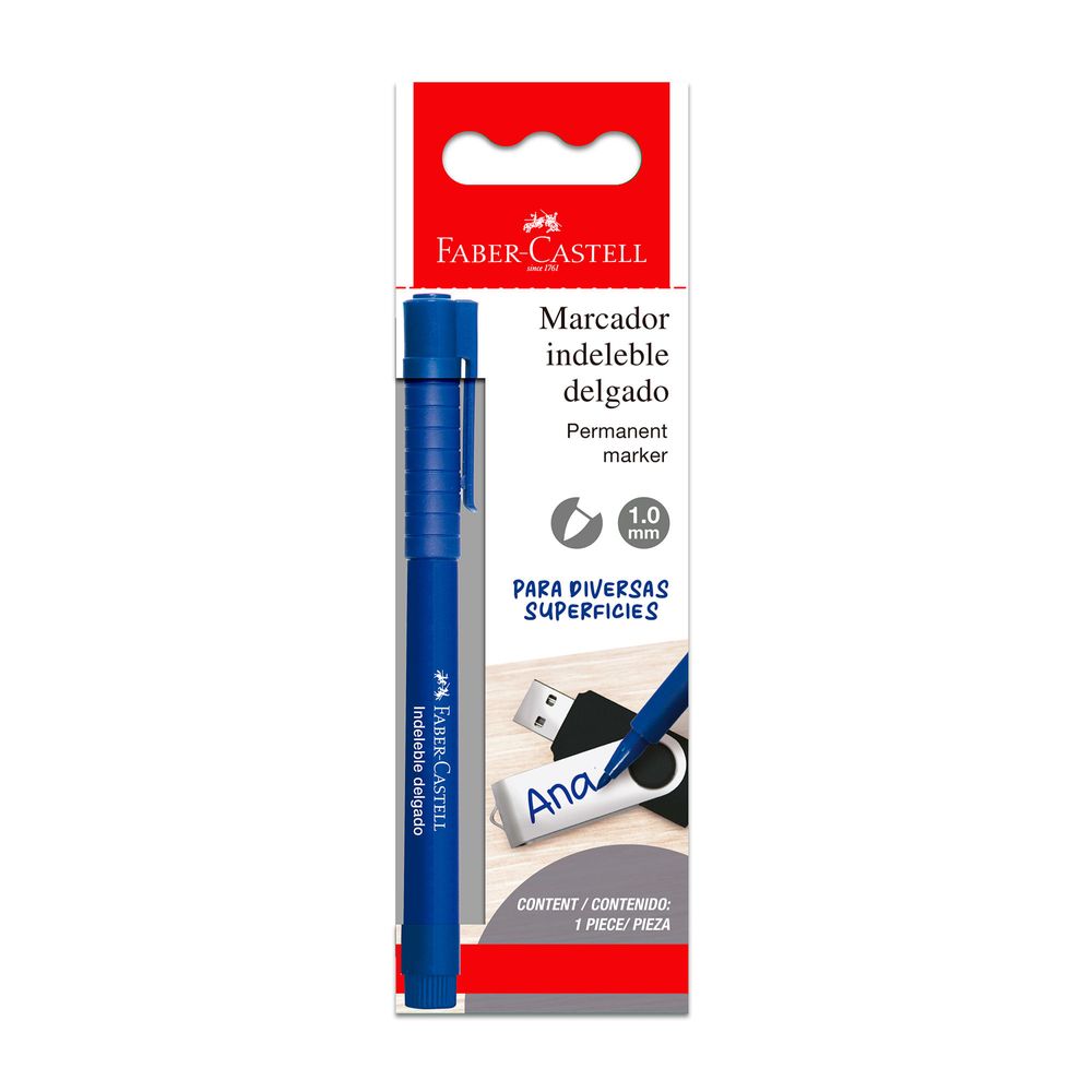 Faber Marcador Indeleble Delgado Azul Bl FABER CASTELL x1un