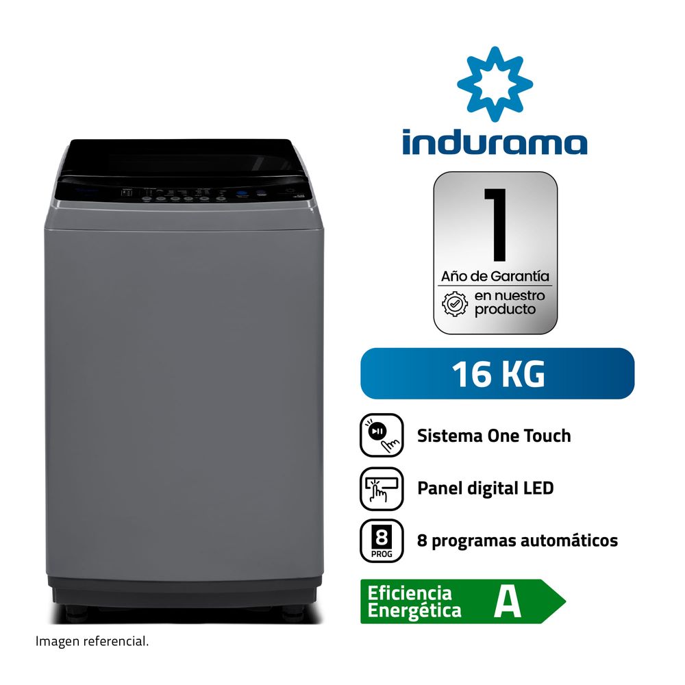 Lavadora INDURAMA Carga Superior 16 Kg LRI-16DGR Gris Oscuro