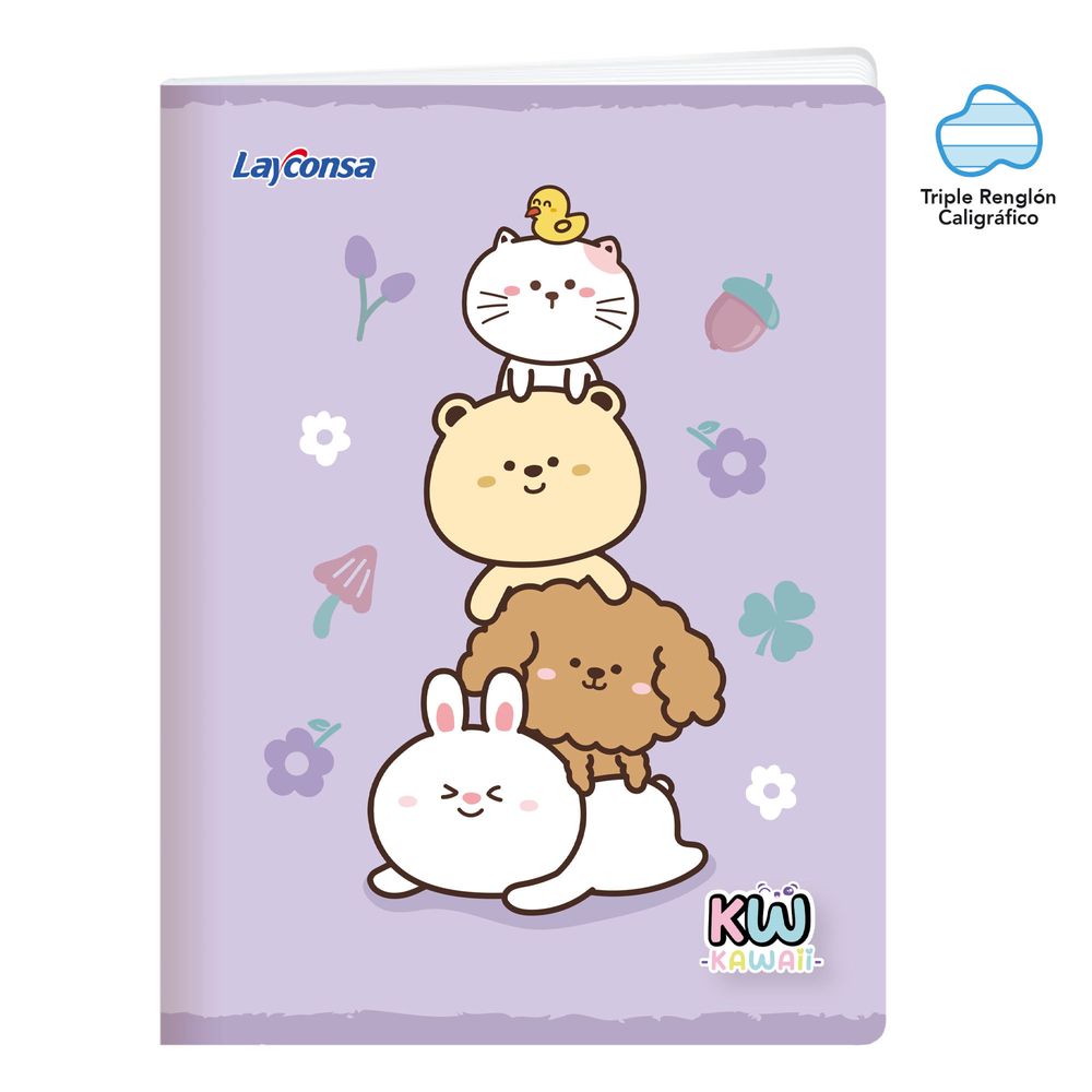 Cuaderno LAYCONSA Grapado Triple Renglón Kawaii 80 Hojas