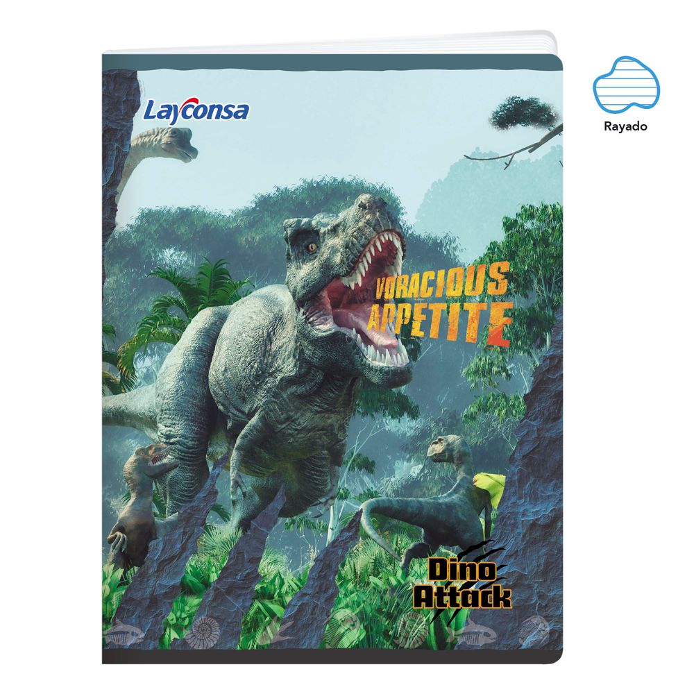 Cuaderno LAYCONSA Grapado Rayado Dino Attack 80 Hojas