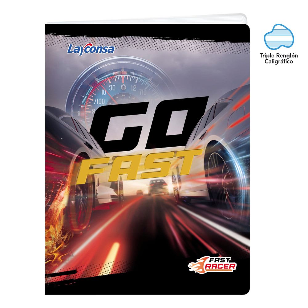 Cuaderno LAYCONSA Grapado Triple Renglón Fast Racer 80 Hojas