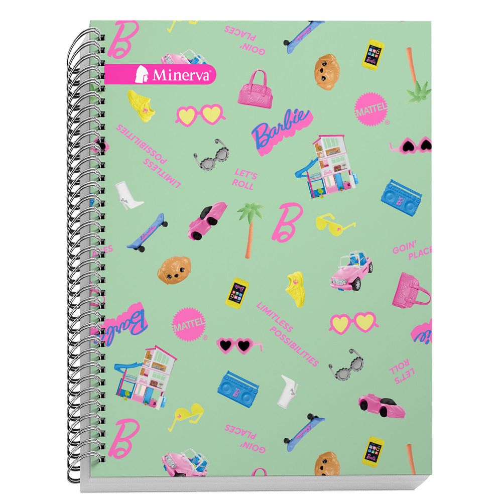 Cuaderno MINERVA Cuadriculado Anillado Tapa Dura 5D Barbie 150 Hojas
