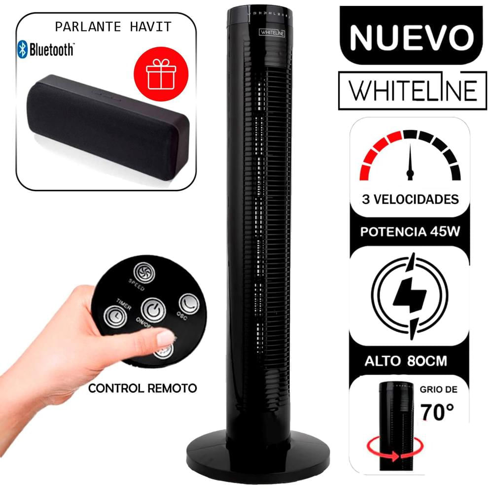 Ventilador de Torre Whiteline con Control 45 Watts +Parlante
