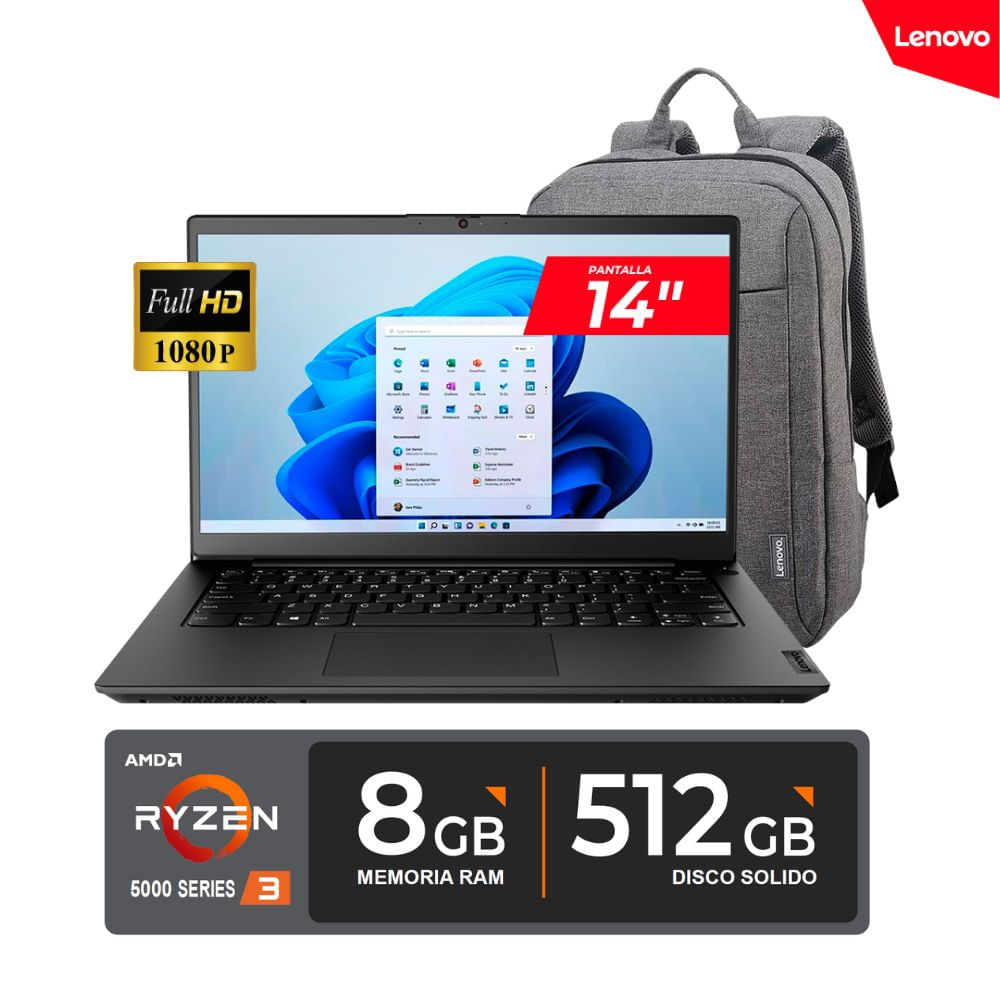 Laptop LENOVO K14 Gen1  14"" FHD  AMD Ryzen 3 5400U  4.0GHz  8GB DDR4  512GB SSD FREEDOS + MOCHILA HP