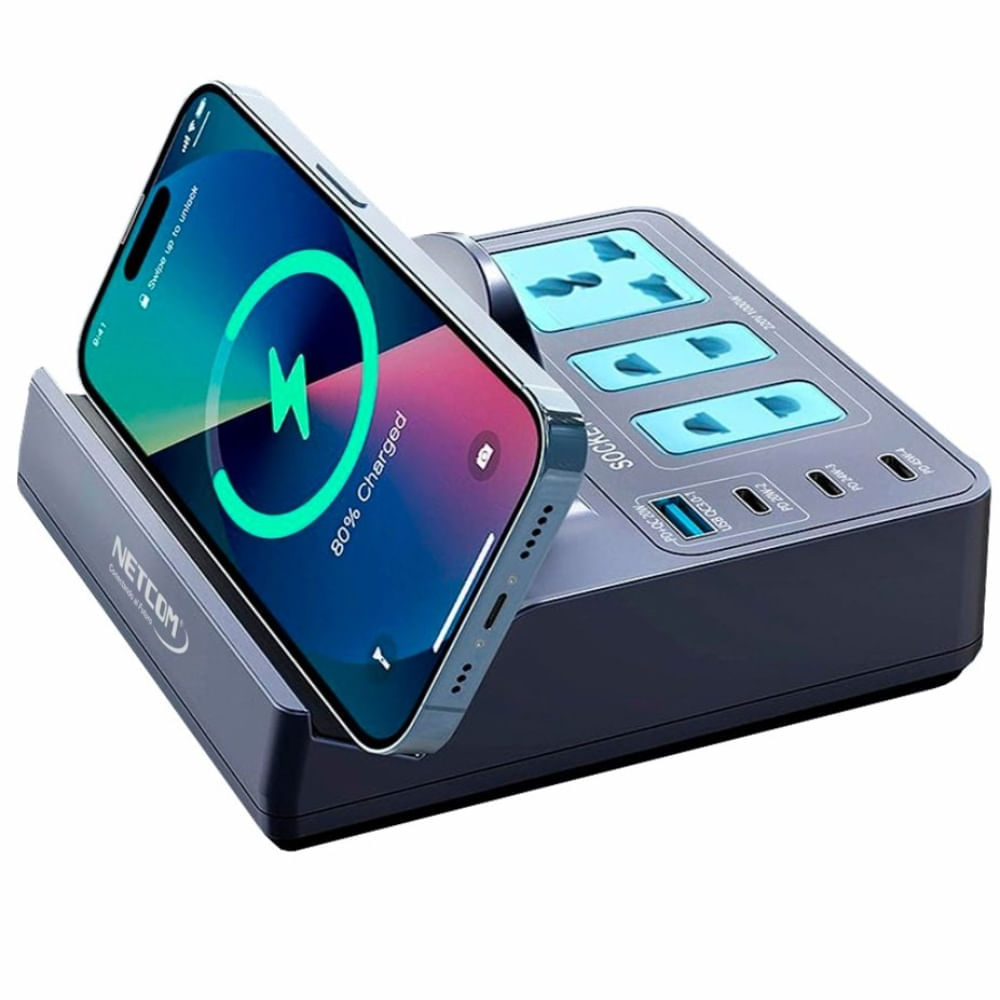 Cargador Multifuncional 7 en 1 Carga Inalámbrica 3 Sockets 3 Tipo C