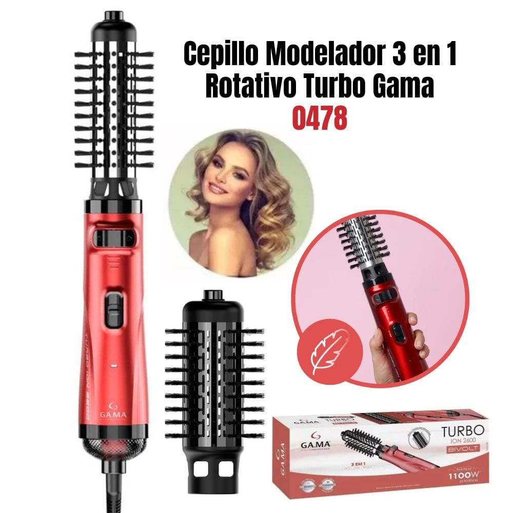 Cepillo Modelador Gama 3 en 1 Rotativo Turbo -Rojo