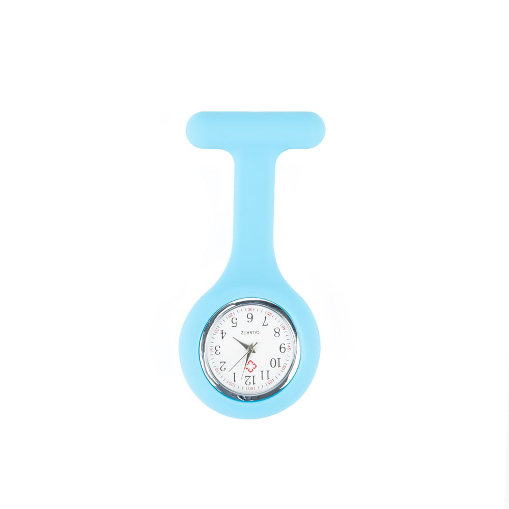 Reloj para Enfermera de Silicona Celeste con Pin Solapa