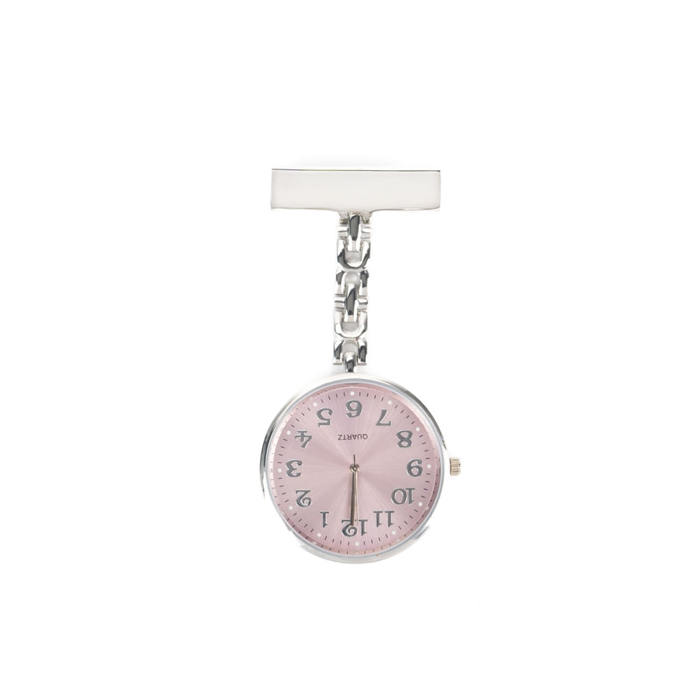 Reloj para Enfermera Elegante Plateado con Rosa con Pin Solapa