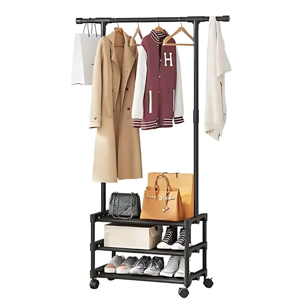 Colgador de Ropa Zapatera Elegante con Ruedas 161x92x35cm Negro
