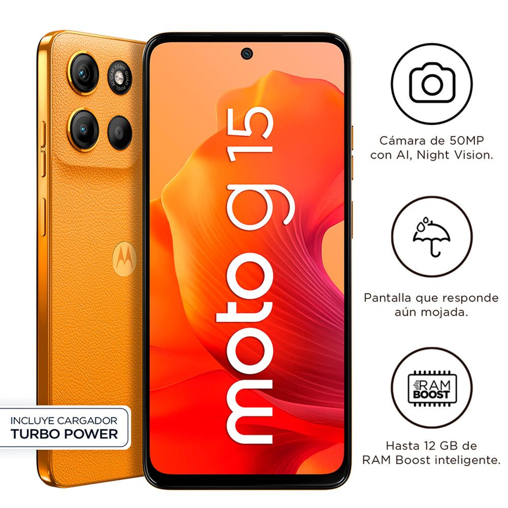 Celular Motorola G15 6.72"" 4GB RAM 256GB Naranja