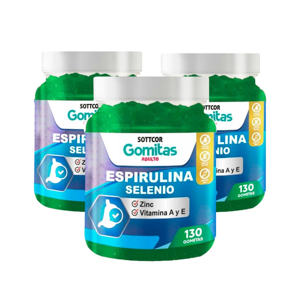 Gomitas con Espirulina Selenio Zinc Vitamina A y E Sottcor 3 Pomos